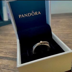 Pandora Ring Diamond and 14k Gold Sterling Silver